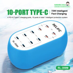 Relife Rl-309M 72w Type-C 10-Port Smart Charger